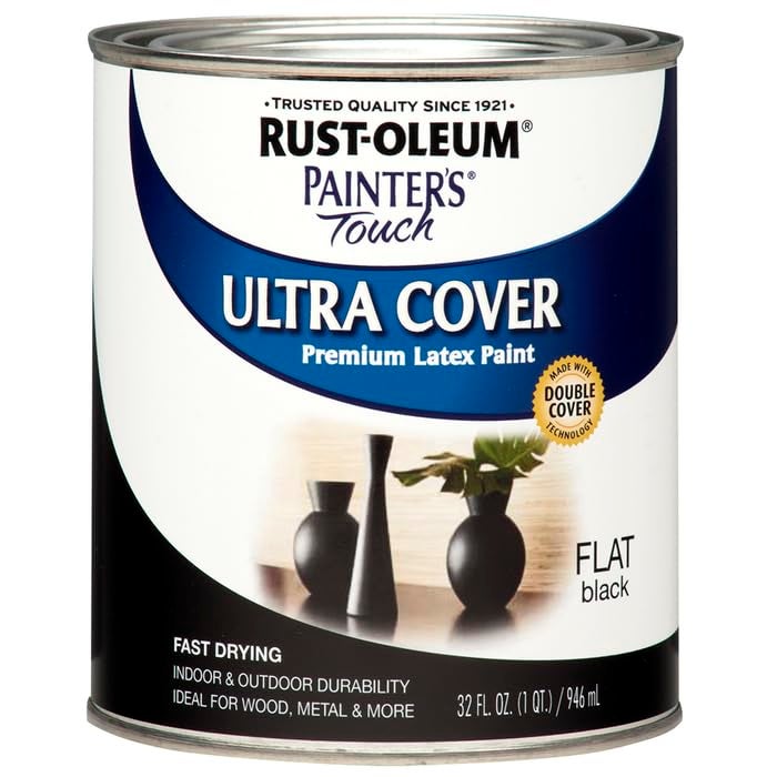 Rust-Oleum 1976502-2PK Painter's Touch Latex Paint, Quart, Flat Black,32 Fl Oz, (Pack of 2) - Image 4